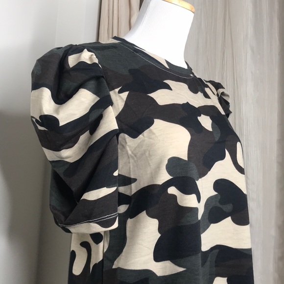 SOLD NWT Camo Puff Sleeve Terry Top M - Picture 6 of 11